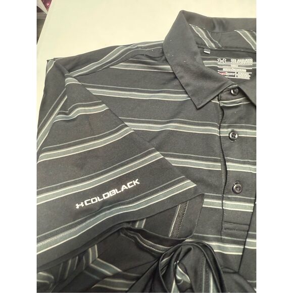 Under Armour Coloblack Men's Black Gray Stripe Polo Shirt Size 2XL - Picture 5 of 7